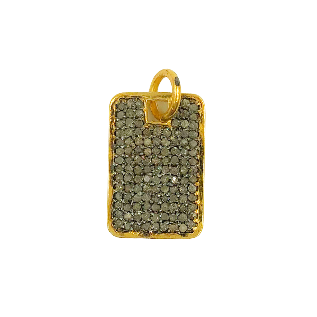 Pave Diamond Sterling Silver Rectangle Charm