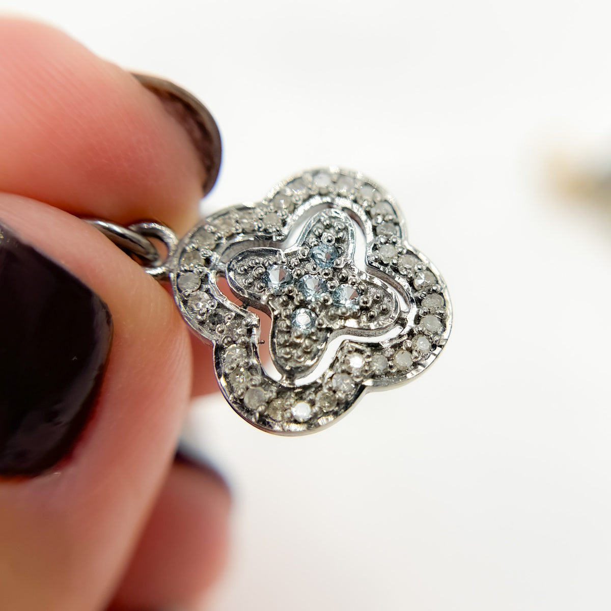 DC389. Diamond Sterling Silver Flower Charm with Gemstone