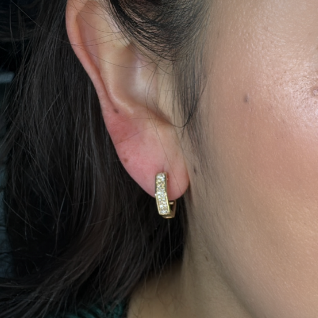 EHF56967. 14k Solid Gold Diamond Hexagon Hoops