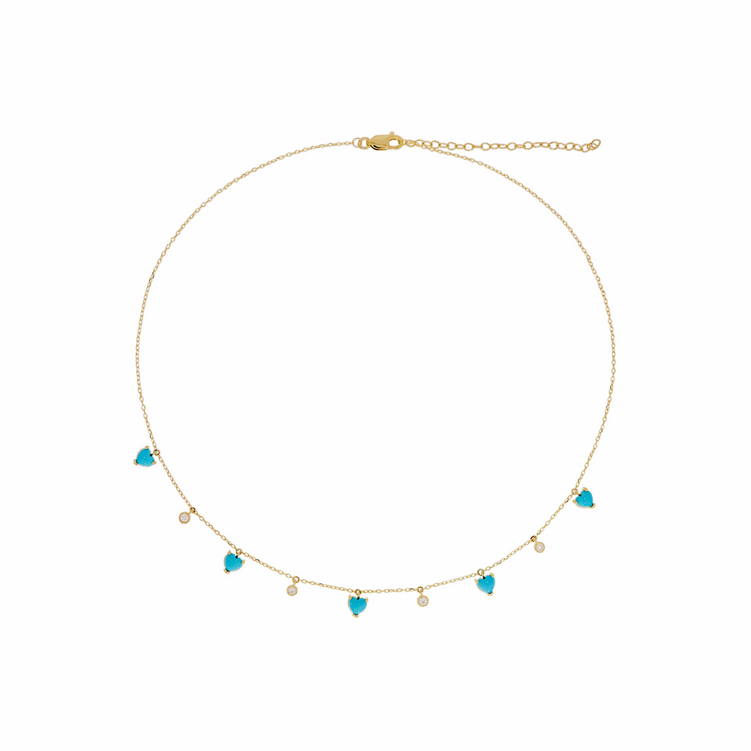 CN96312TQ5.14K Solid Gold Diamond and Gemstone Hearts Necklace