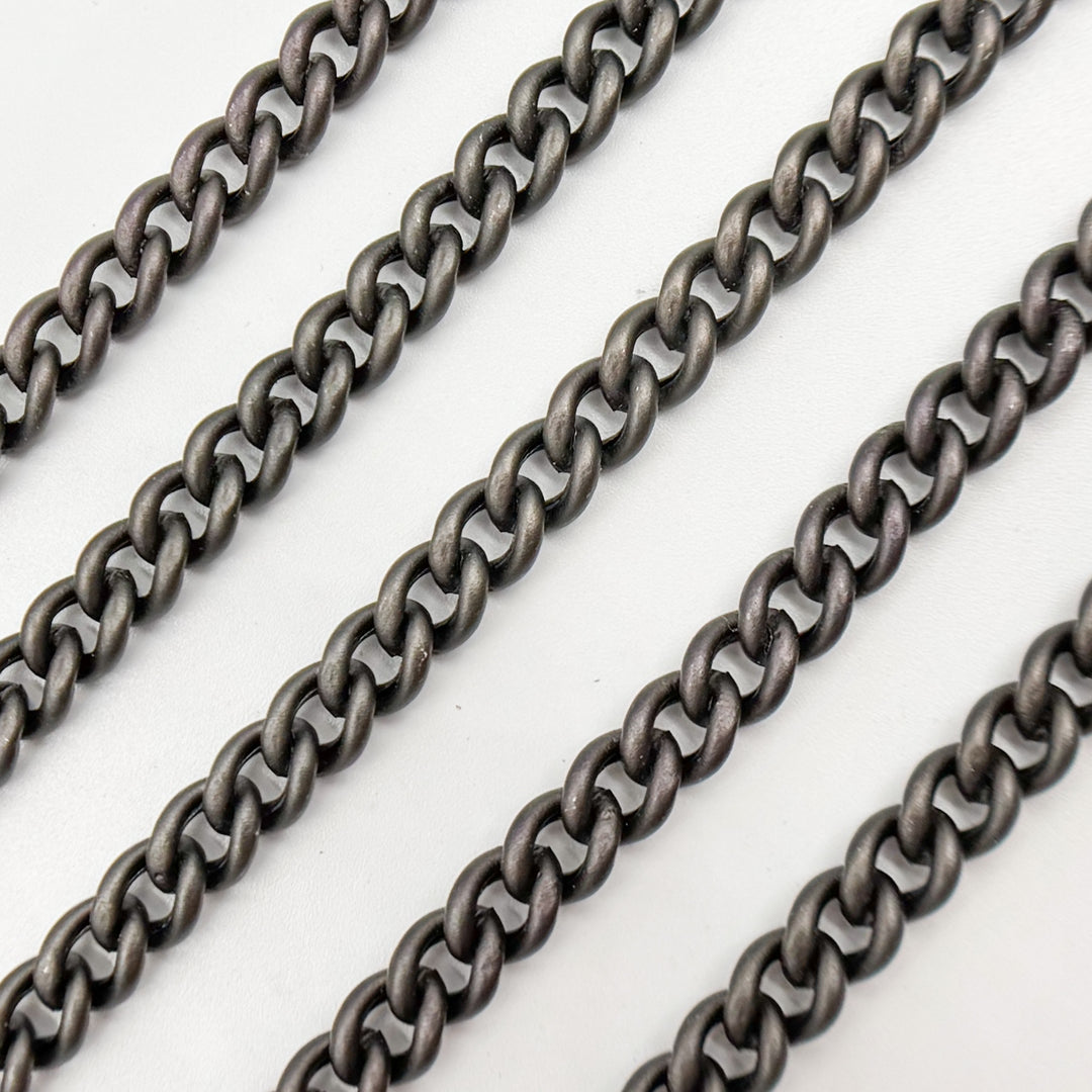 V255BRM. Black Rhodium Sterling Silver Smooth Curb Chain