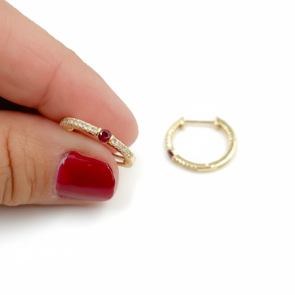 EHC56664. 14K Solid Gold Gemstone & Diamond & Hoop Earrings