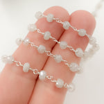 Load image into Gallery viewer, CMS118. Coated Rainbow Moonstone Sterling Silver Wire Chain
