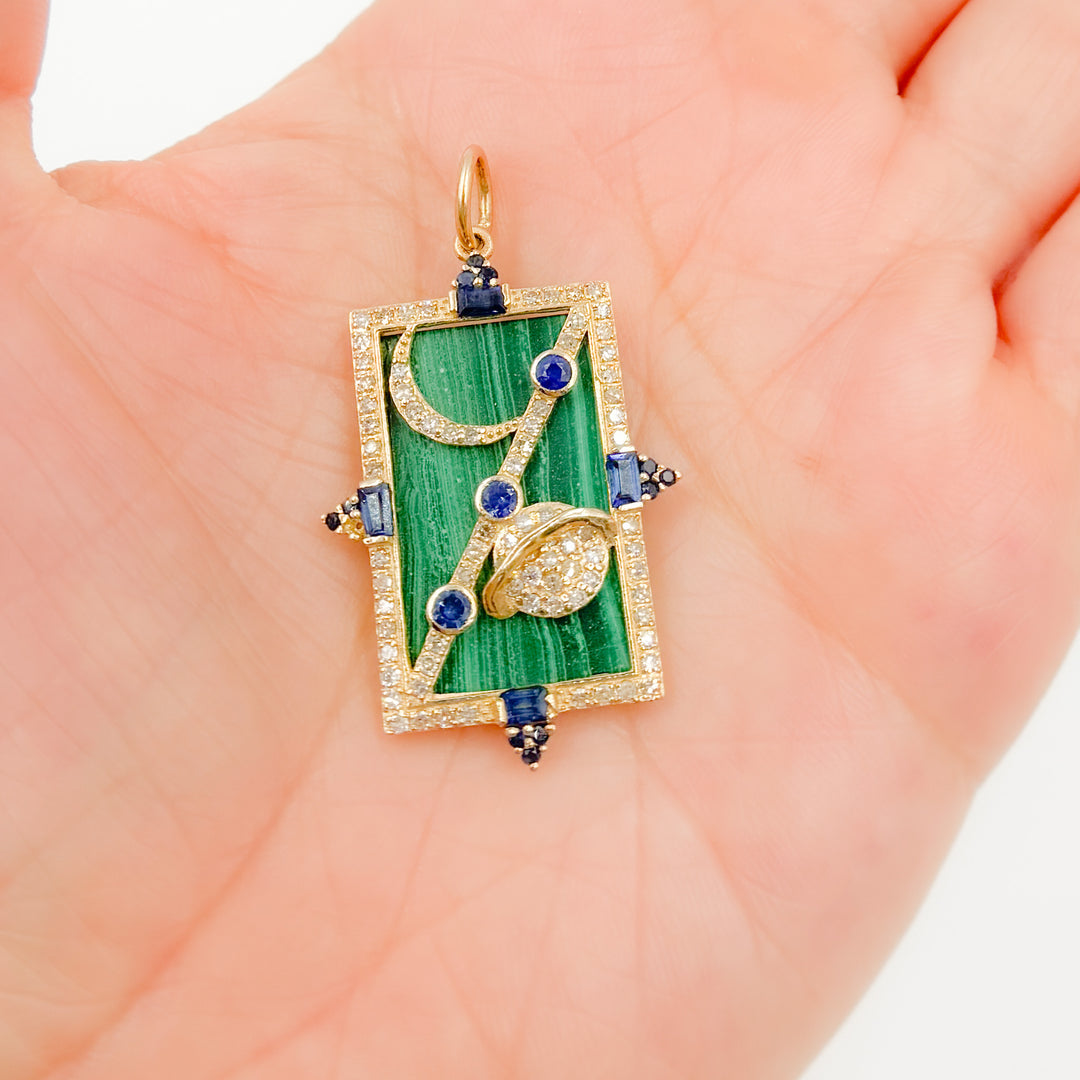 KG260. 14K Solid Gold Moon Rectangle Pendant