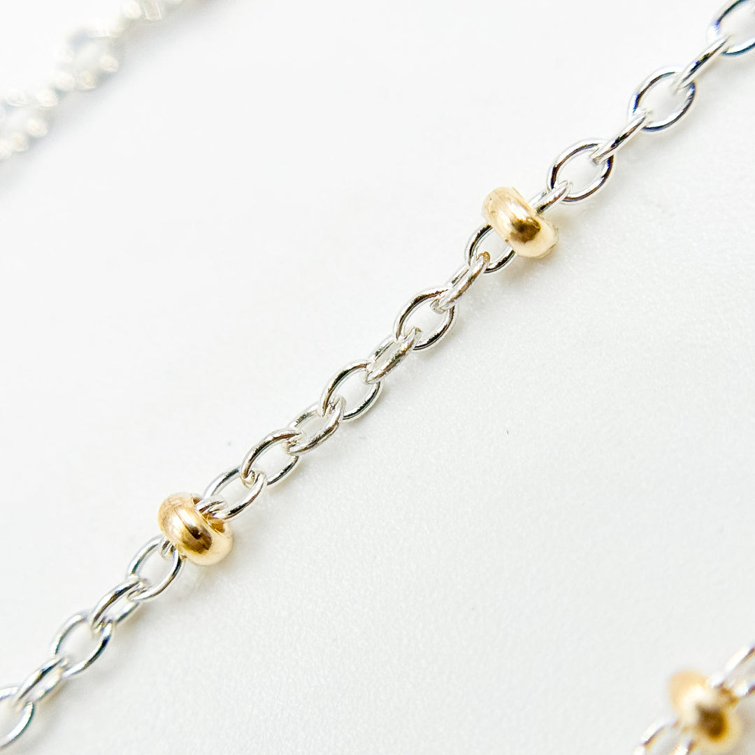 XM/S1322E/11G/SP. Sterling Silver Cable Chain with 14K Gold Filled Beads – Mixed Metal Design