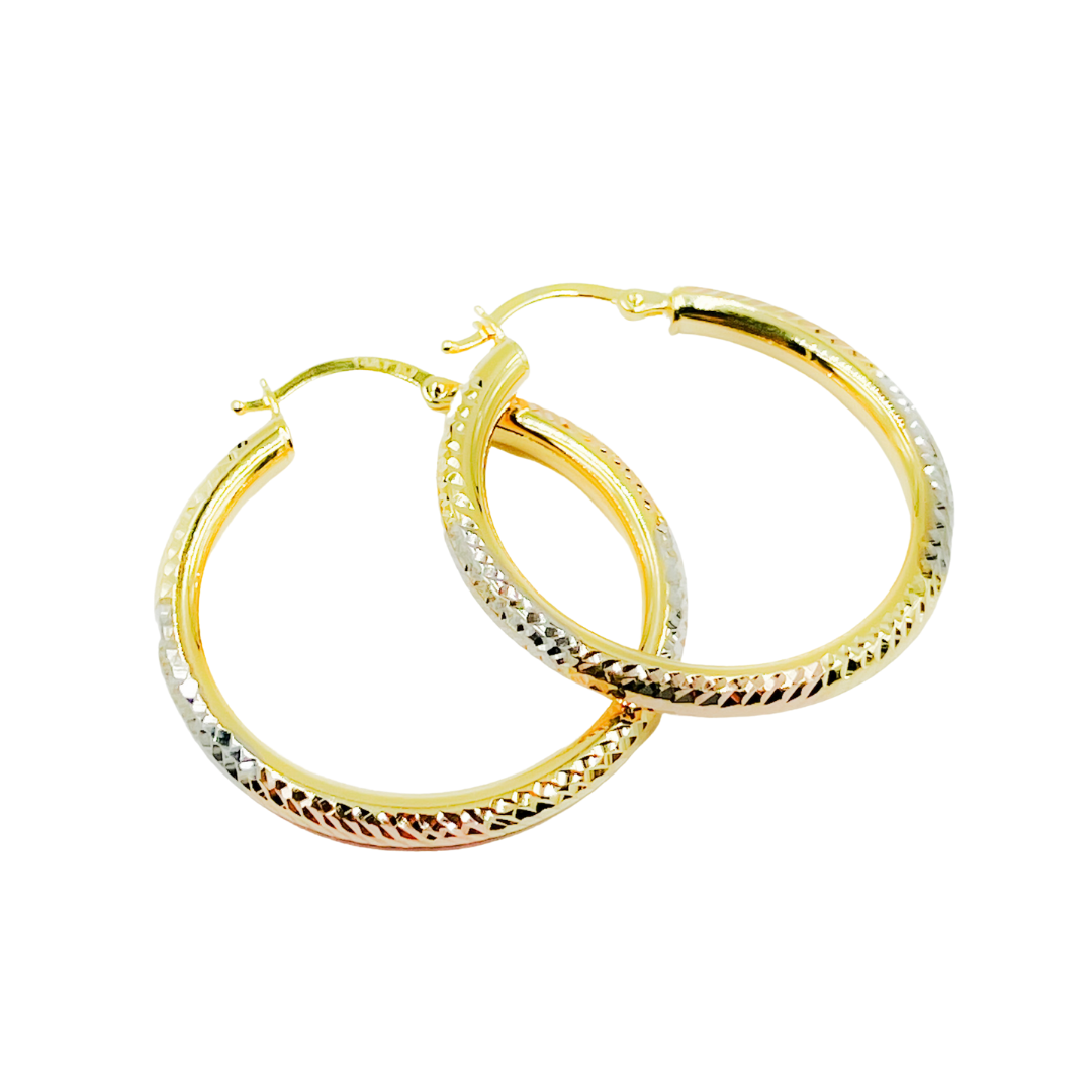 14K Tri-Tone Gold Earrings Circle Shape Hoop. GER56