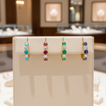 Load image into Gallery viewer, EHG56555. 14k Solid Gold Gemstone and Diamond Hoops