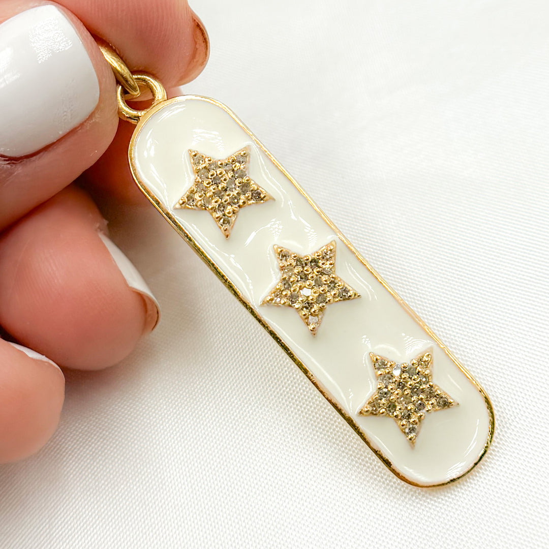 DP465A. Diamond Sterling Silver Oval Stars Enamel Pendant