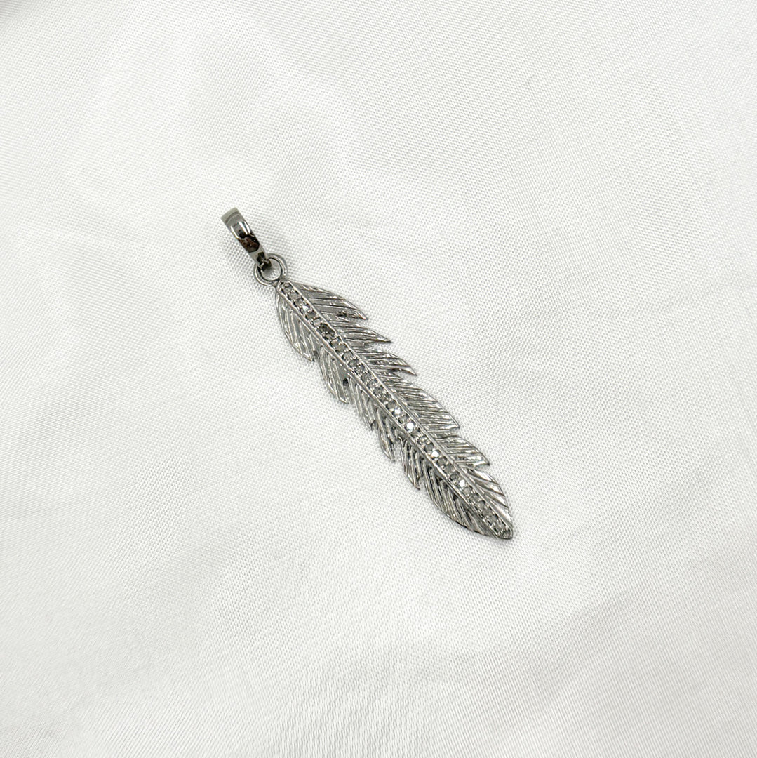 DP334. Diamond Sterling Silver Long Leaf Pendant