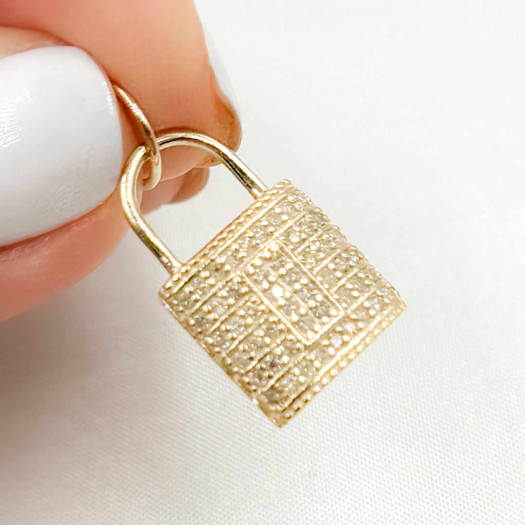 GDP62. 14K Solid Gold Diamond Lock Charm