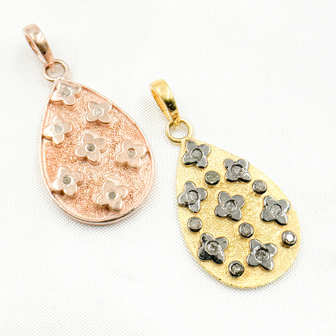 DP477. Diamond Sterling Silver Drop Flower Pendant