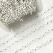 V177SS. Sterling Silver Diamond Cut Oval & Flat Round Link Chain