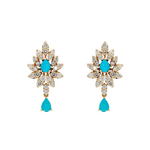 Load image into Gallery viewer, EFJ54190TQ. 14K Solid Gold Turquoise Flower Dangle Earrings