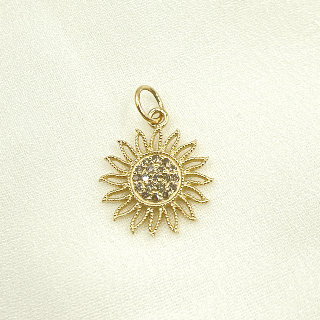 14K Solid Gold Sun Pendant with Diamonds. GDP355