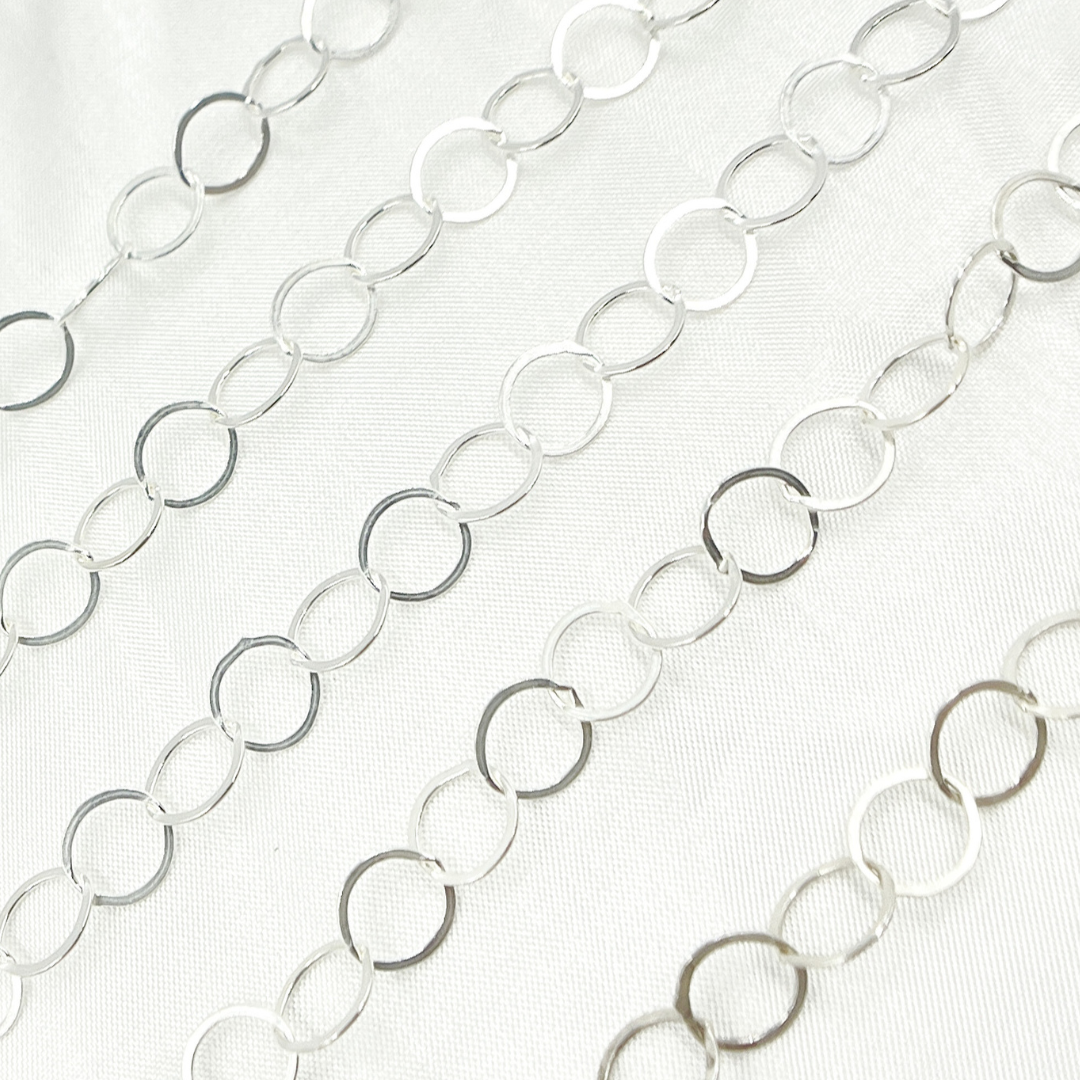 925 Sterling Silver Flat Round Link Chain. 886FSS