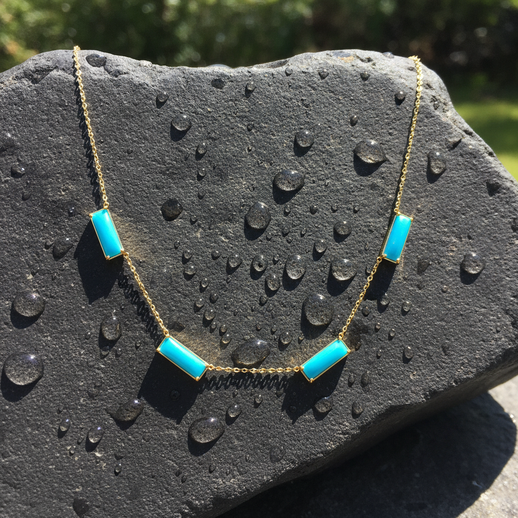 NFZ72631TQ. 14K Solid Gold Turquoise Bars Necklace