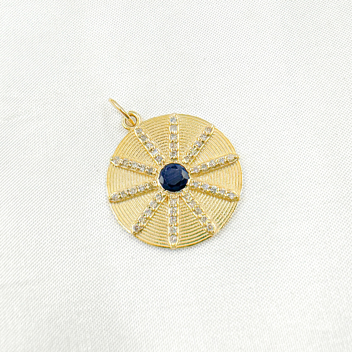 14K Solid Gold Diamond Circle Charm Available in (Ruby & Blue Sapphire). GDP464