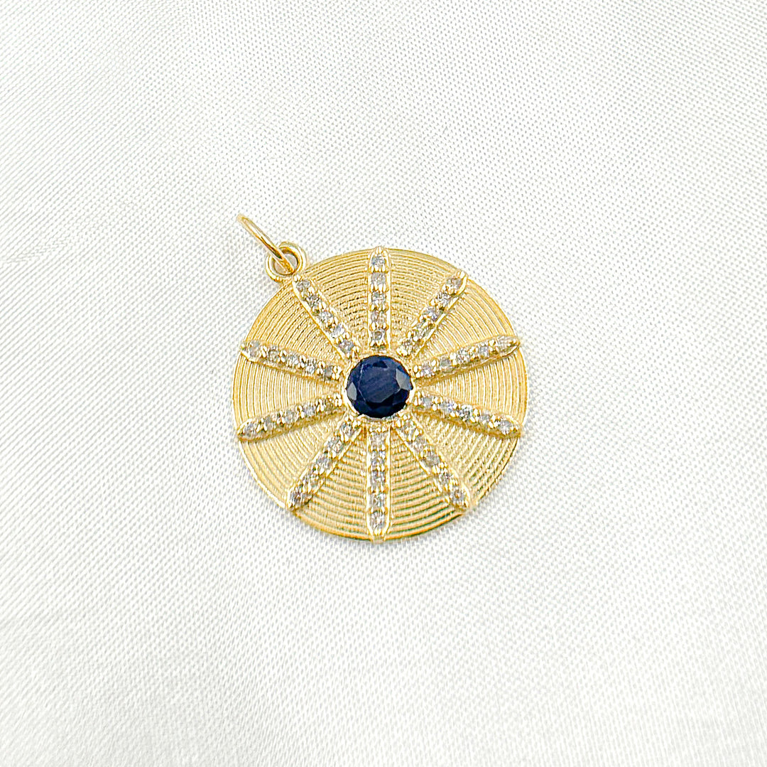 14K Solid Gold Diamond Circle Charm Available in (Ruby & Blue Sapphire). GDP464