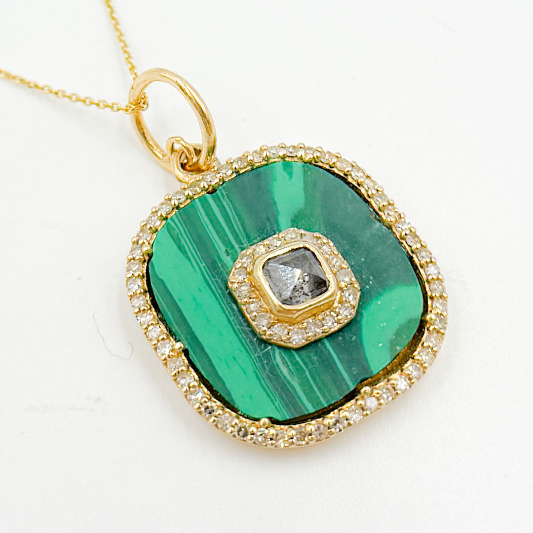 KG39. 14K Solid Gold Fancy Diamond Square Pendant