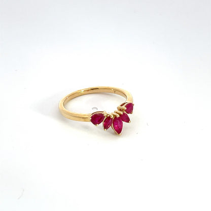 14k Solid Yellow Gold Ruby Flower Ring.