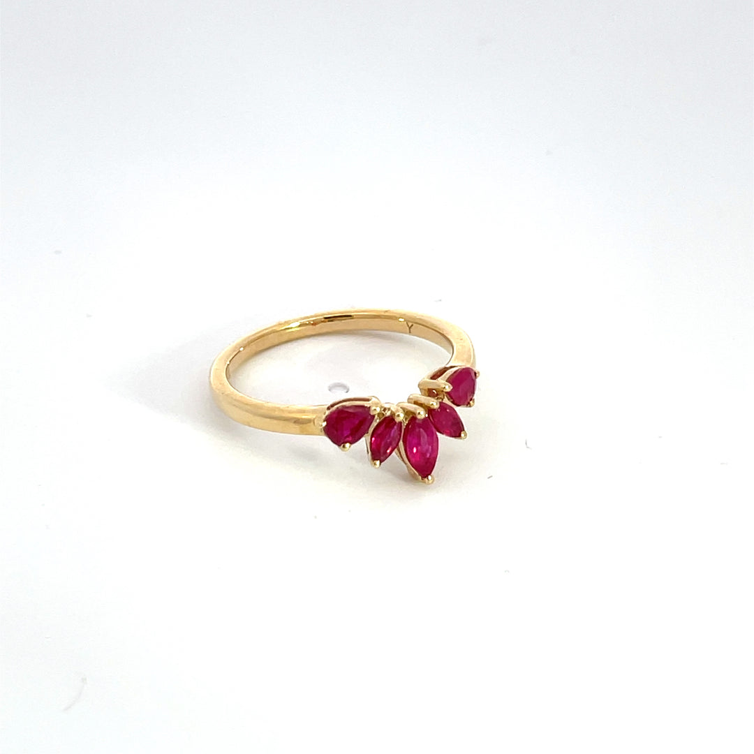 14k Solid Yellow Gold Ruby Flower Ring. RAF01092RU