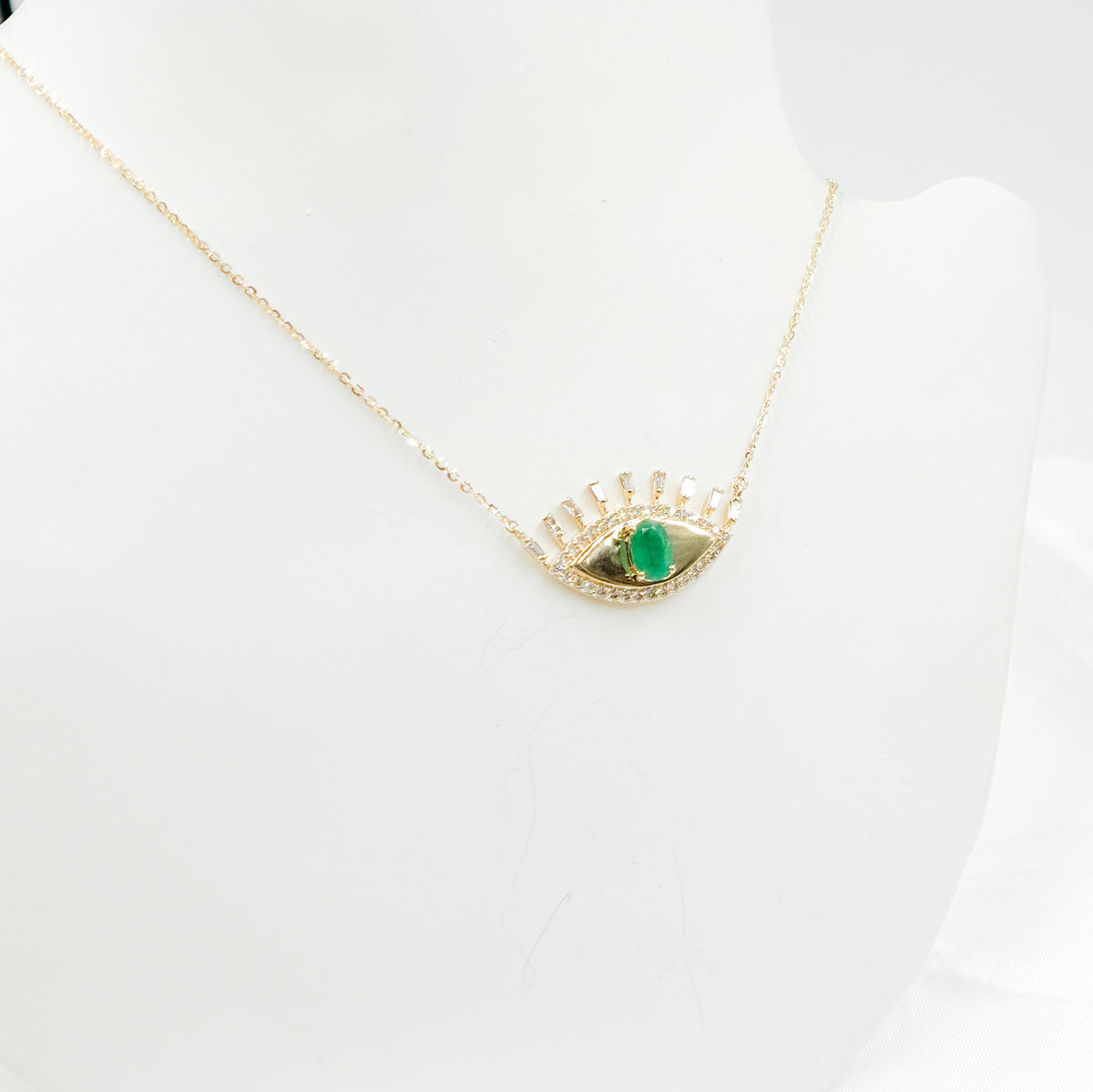 CN96319. 14K Solid Gold Diamond and Gemstone Eye Necklace