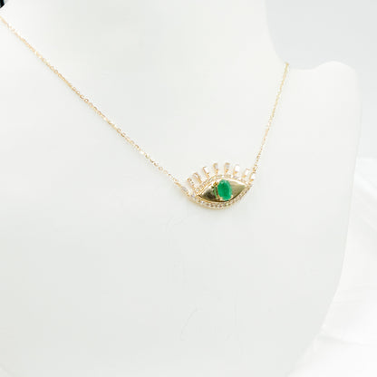 CN96319. 14K Solid Gold Diamond and Gemstone Eye Necklace