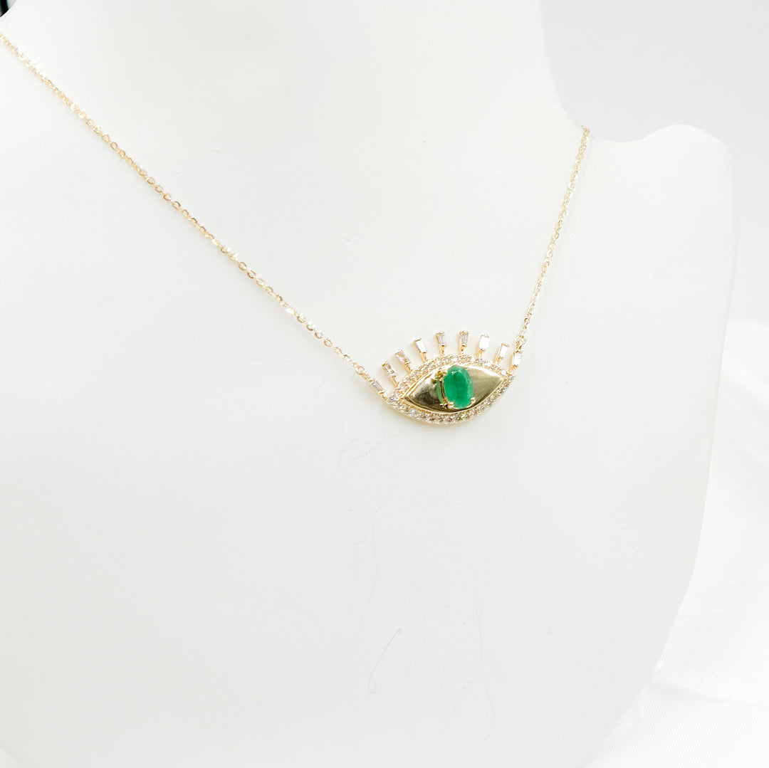 14K Solid Gold Diamond and Gemstone Eye Necklace. CN96319