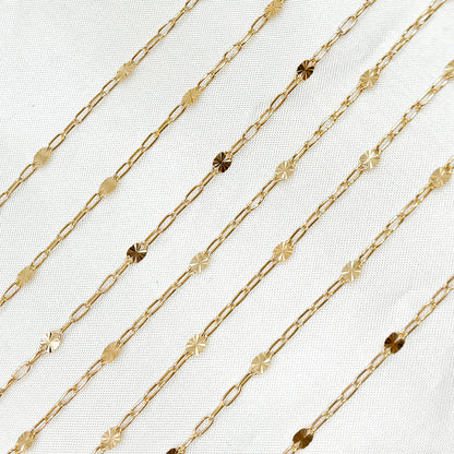V241GF. 14K Gold-Filled Smooth Paperclip and Diamond Cut Marina Link Chain