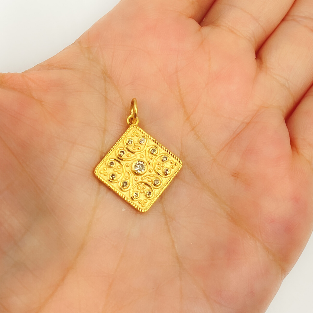 14K Solid Gold Square Pendant with Diamonds. GDP281