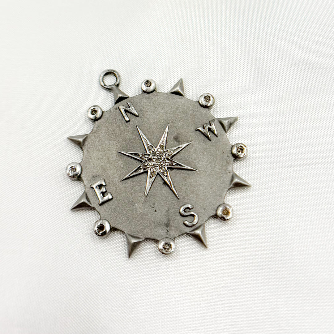 DP531. Diamond Sterling Silver Round Compass Pendant