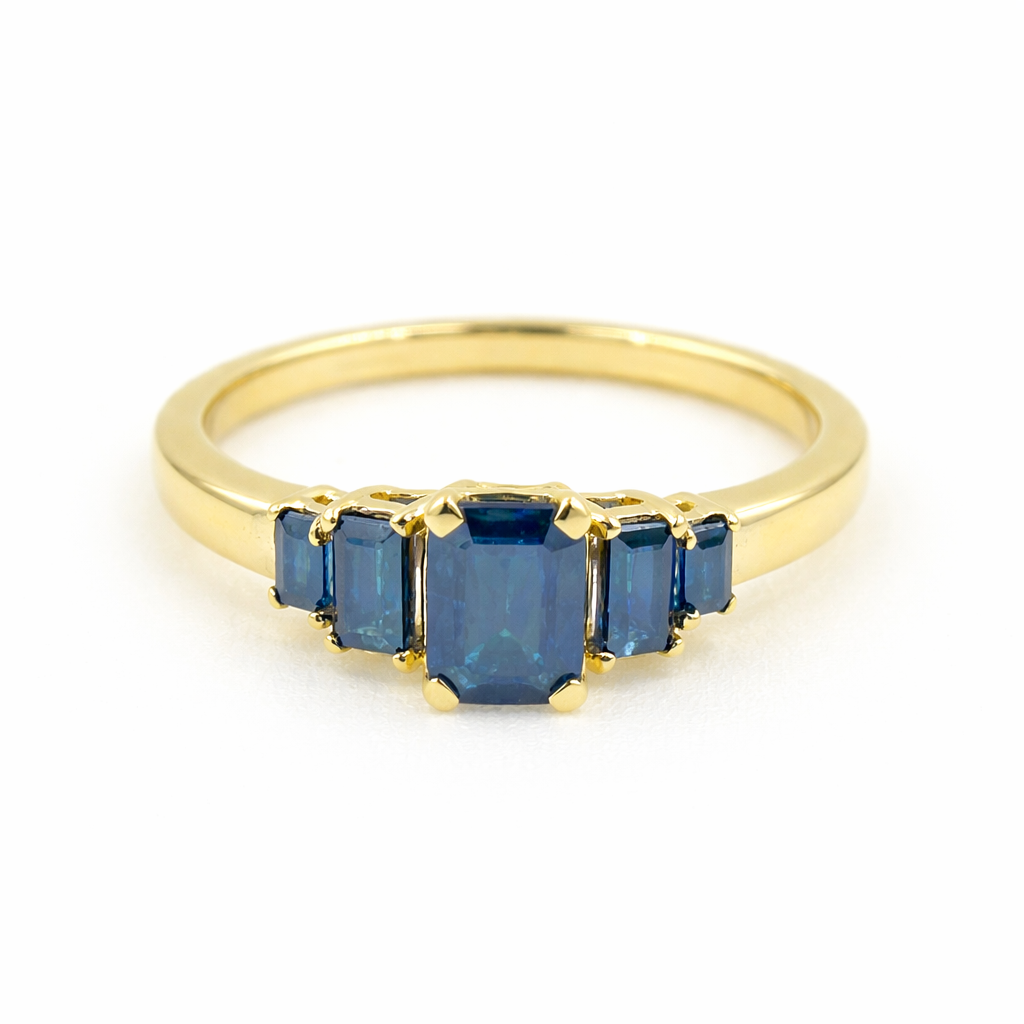 CR96102BS6X4. 14K Solid Yellow Gold Blue Sapphire Cluster Ring