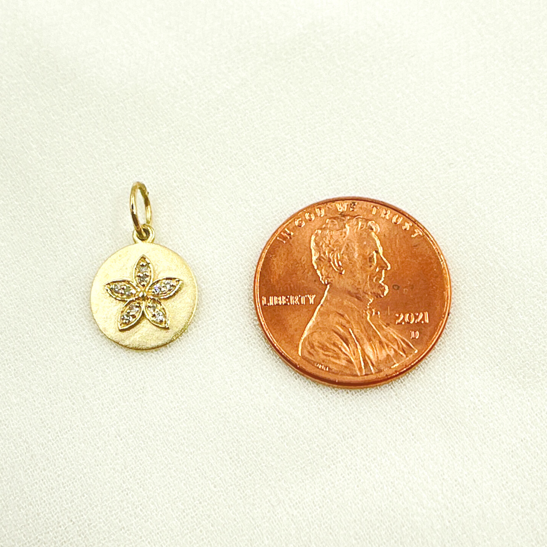 14K Solid Gold Diamond Circle Flower Charm. GDP356