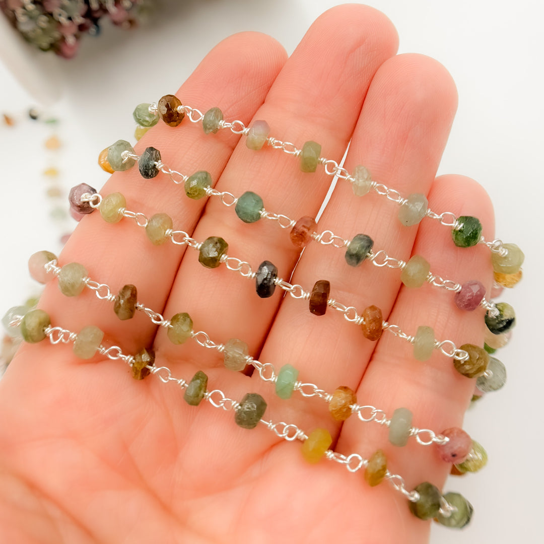 MTO20. Multi Tourmaline Sterling Silver Wire Chain