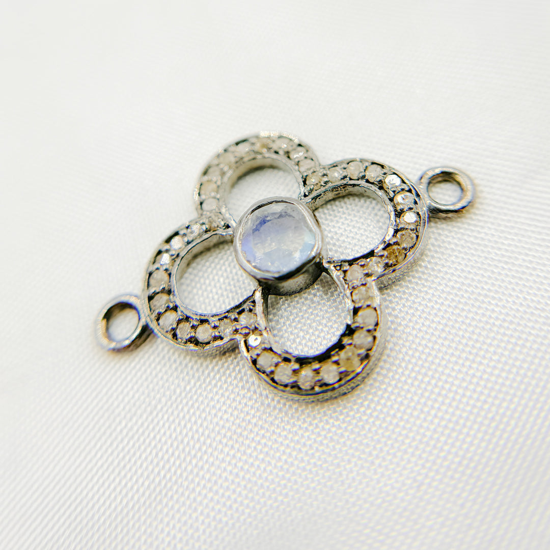DC911. Diamond Sterling Silver Flower Connector with Gemstone