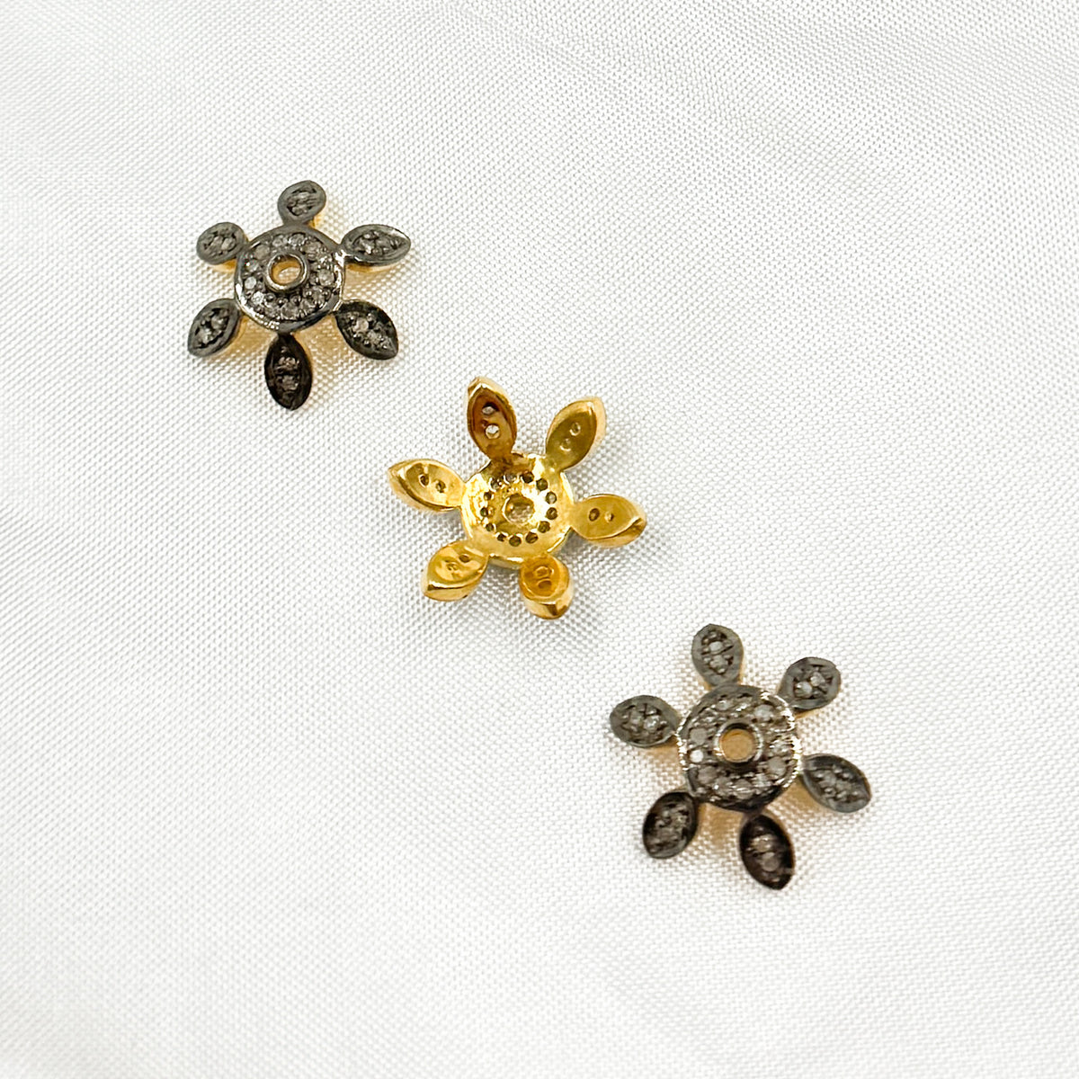 DC759. Diamond & Sterling Silver Flower Bead Cap