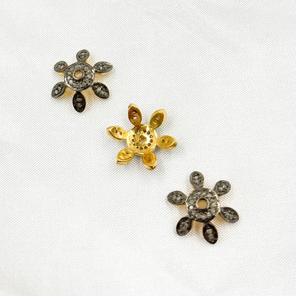 DC759. Diamond & Sterling Silver Flower Bead Cap