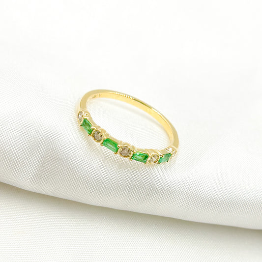 14K Solid Yellow Gold Diamond and Emerald Band Ring.