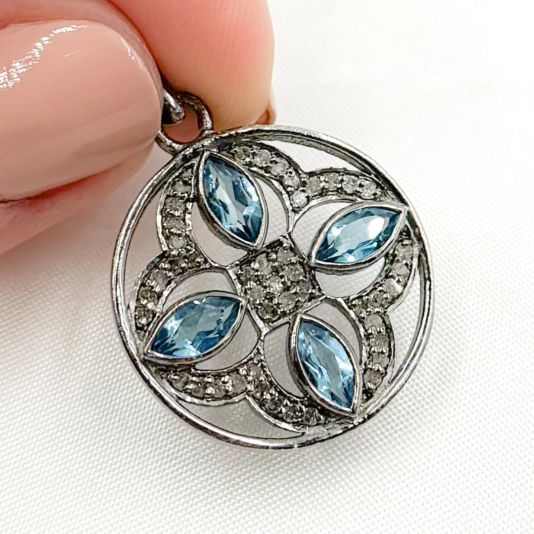 DP194. Diamond Sterling Silver Round Pendant with Gemstone