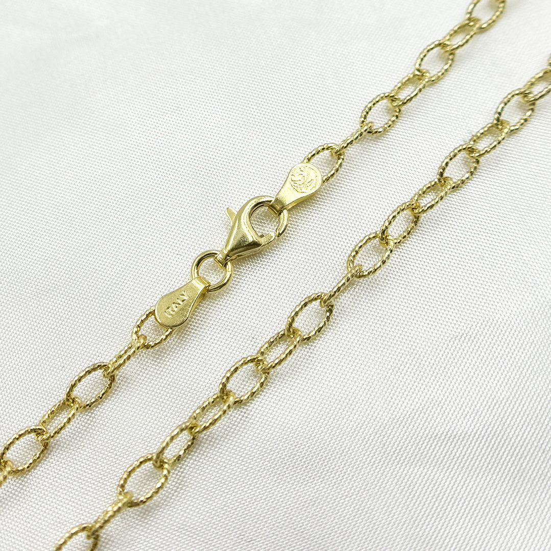 Gold Plated 925 Sterling Silver Textured Cable Necklace. 80GP