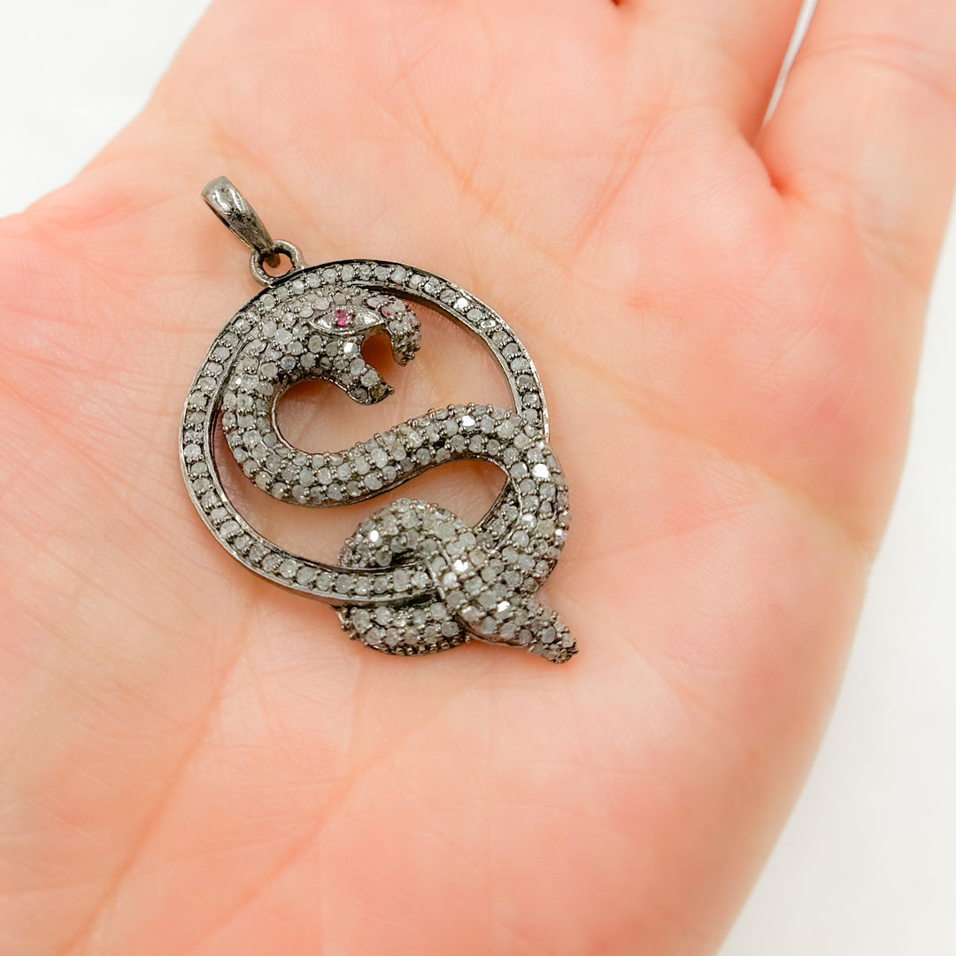 DP072. Diamond Sterling Silver Snake Pendant with Gemstone