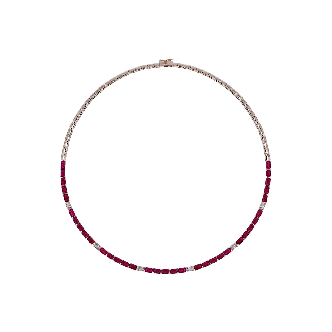 CN97276RU5X3. 14K Solid Gold Diamond and Ruby Tennis Necklace
