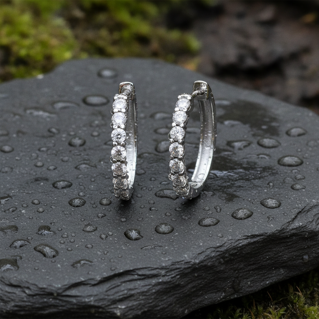 EHB56424. 14K Solid Gold Diamond Hoop Earring.
