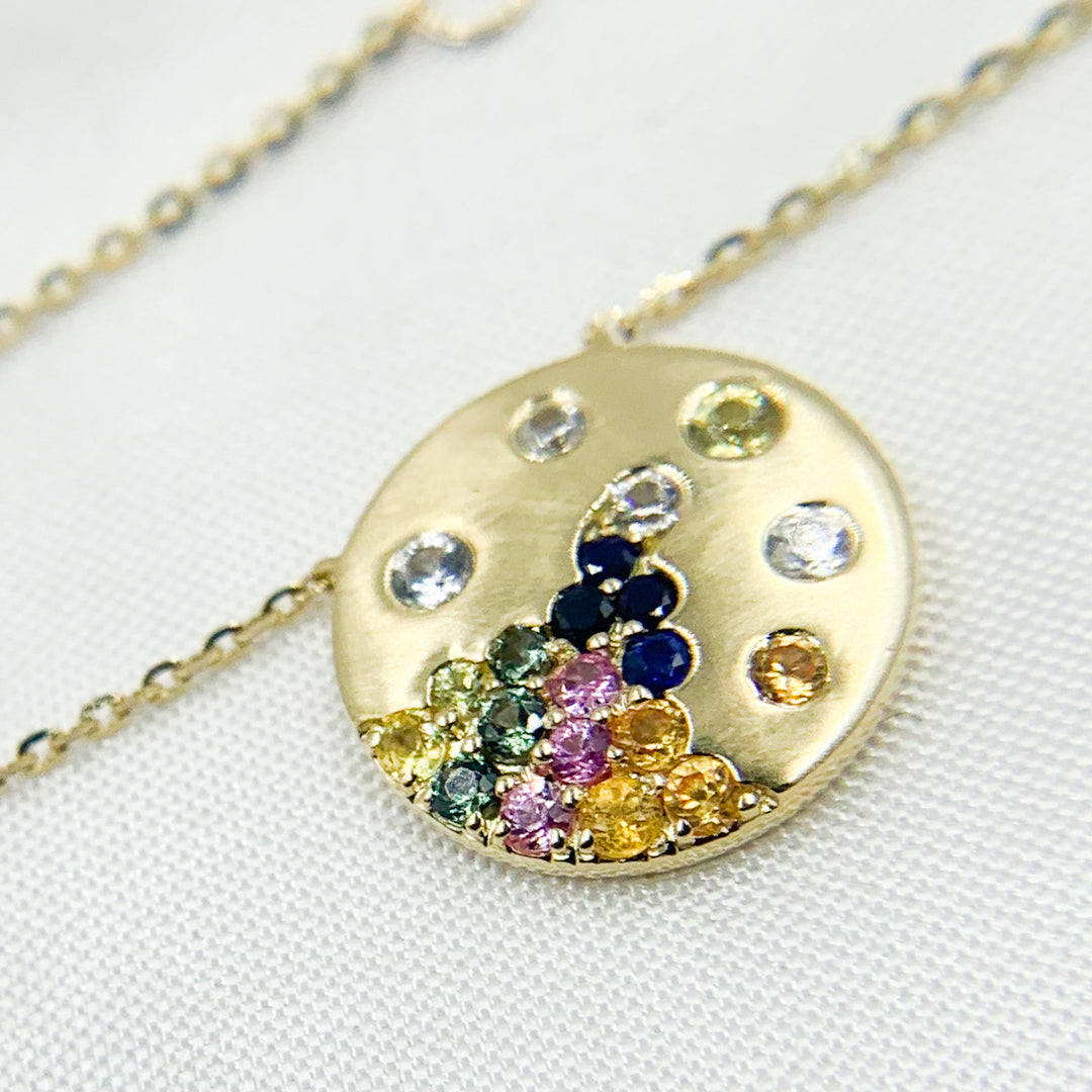 14K Solid Gold Diamond and Multi Sapphire Necklace. NT405722