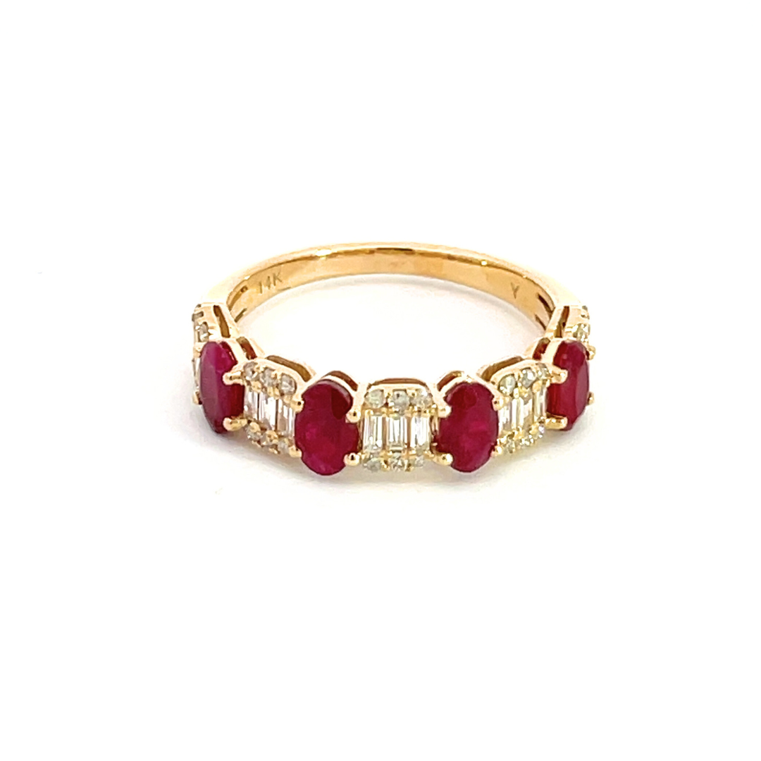 14K Solid Yellow Gold width Half Diamond and Ruby Band Ring. RAF01372RU
