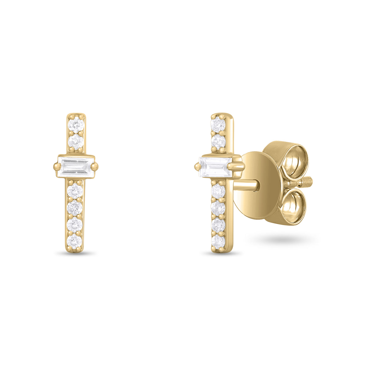 ER421149. 14K Solid Gold Diamond Bar Studs