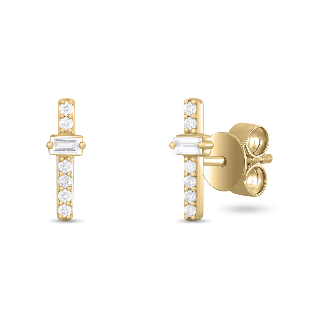 ER421149. 14K Solid Gold Diamond Bar Studs