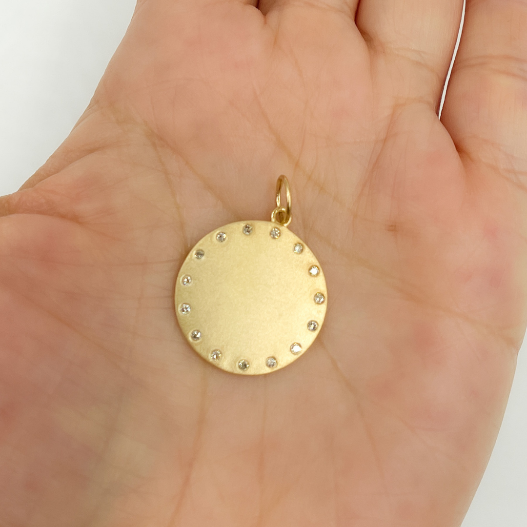 14K Solid Gold with Diamonds Circle Shape Charm. GDP81