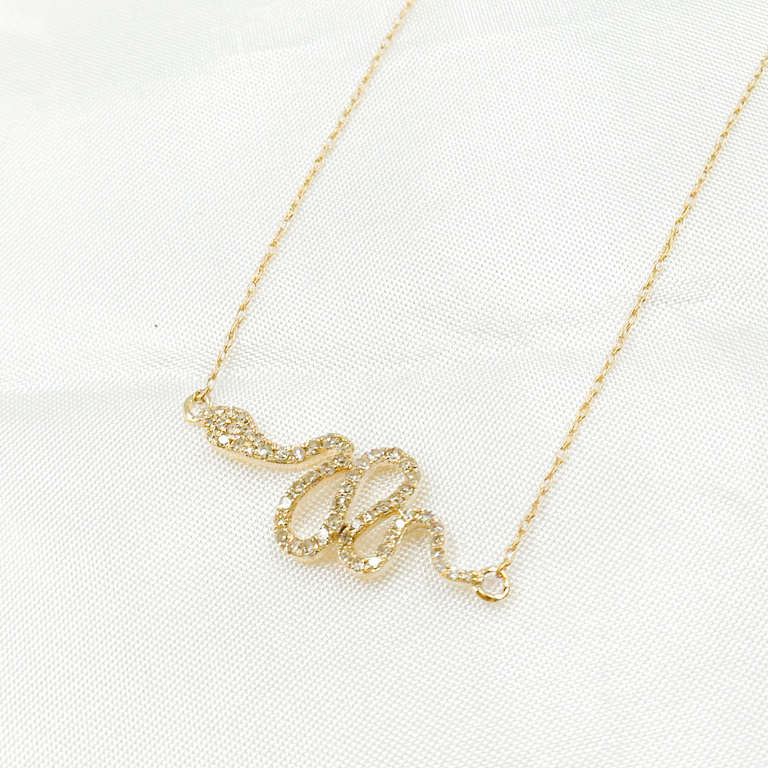 14K Solid Gold Snake Diamond Necklace. PFE32165