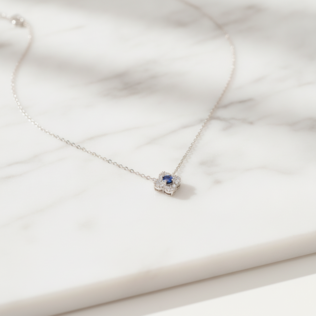 NT404984. 14K Solid Gold Flower Solitaire Tiny Necklace